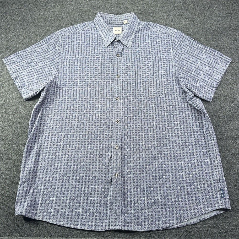ROWM Short Sleeve Button Down Shirt Mens XL Geographic Blue Pocket *